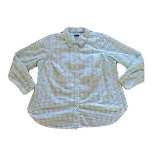 Talbots Top Shirt Womens 1X Petite Blue Yellow Plaid Button Down Casual Career